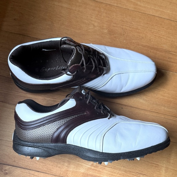 FootJoy Super Lites White Brown Leather Saddle Golf Shoes Cleats Men’s 9.5 - Picture 7 of 8